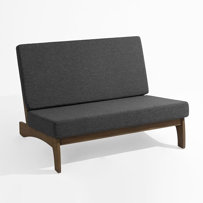 Outdoor Furniture Patio Couch, Weather Resistant Patio Loveseat Sofa Couch with Removable Cushion, Teak Wood Frame for Porch & Backyard Seating - Dark Gray