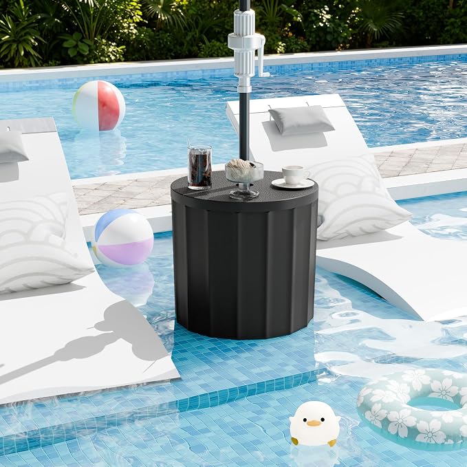 Patio Umbrella Stand with 1.5 Inch Hole, 2-in-1 Outdoor Umbrella Base, Wind-Resistant Side Table, Heavy Duty Patio Table with Umbrella for Pool, Easy Assembly, Black