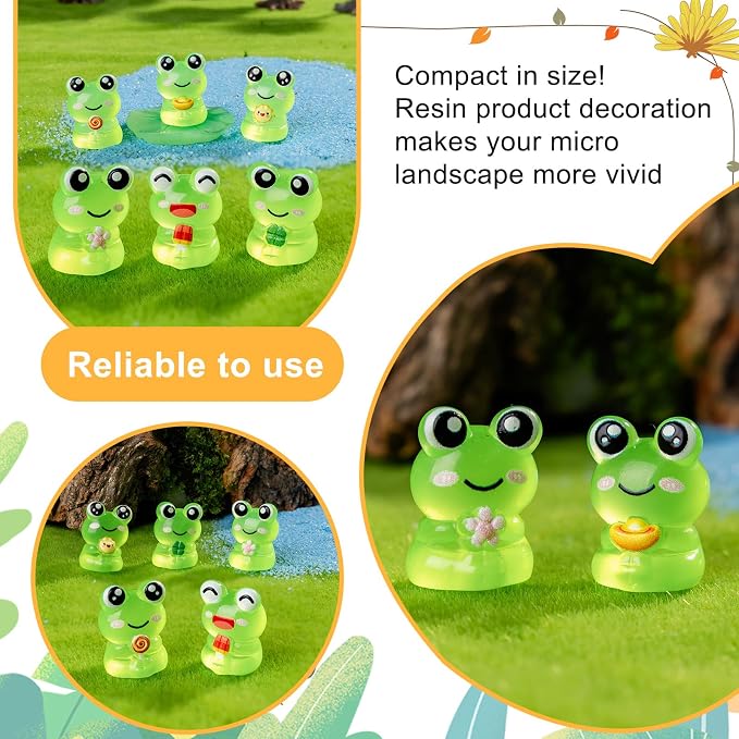 60 pcs Mini Resin Frog Many Styles Variety Tiny Luminous Animals Figures Miniature Little Small Animal Figurines Bulk for Micro Fairy Garden Landscape Accessories Hide Crafts Decor Aquarium