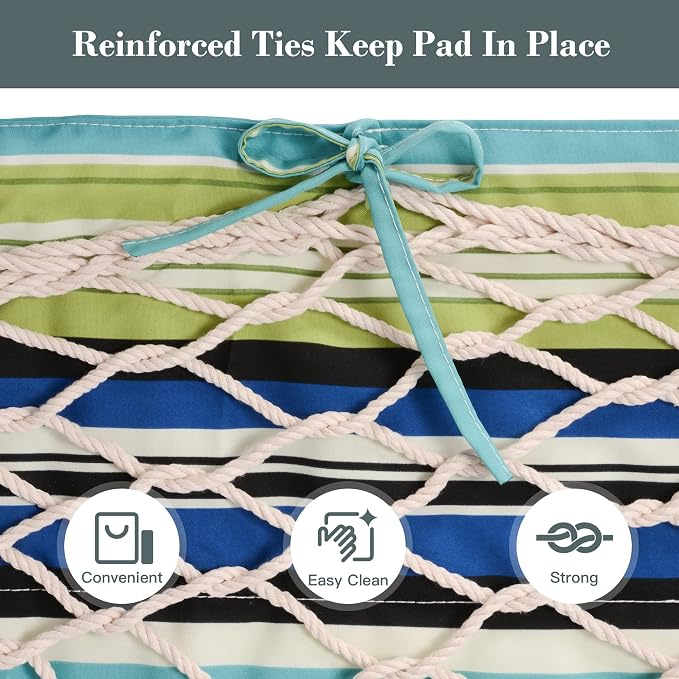 SUNCREAT Outdoor Double Hammock Pad, Soft Comfortable Polyester Pad, Green Stripes