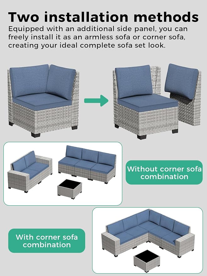 9 Piece Outdoor Patio Furniture Set with Swivel Chairs, 7-Seats Wicker Sectional Sofa Set with Thickened Cushions & Coffee Table for Garden, Backyard, Porch, Blue