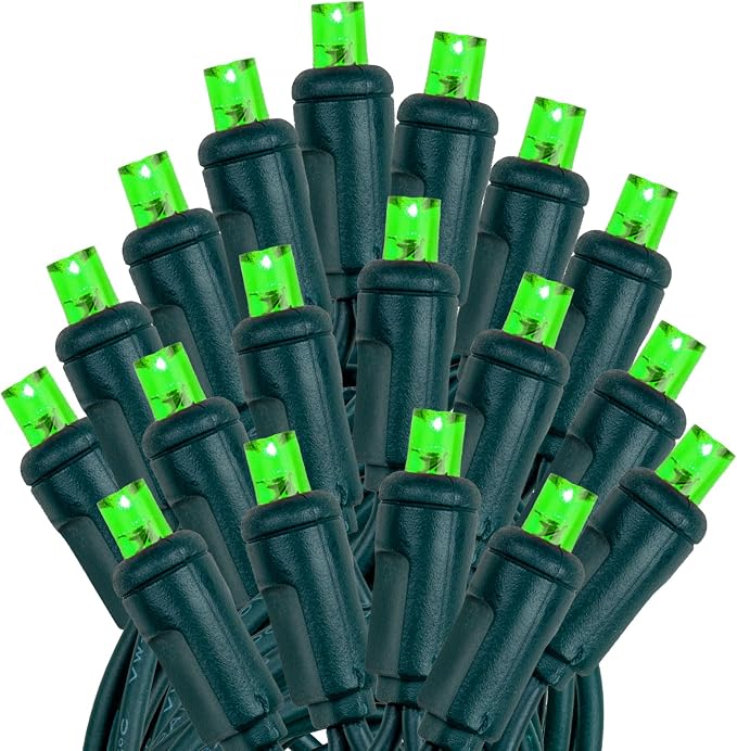 Novelty Lights 12-Pack, 50 Feet 100 LED Green Christmas Mini Light String on Green Wire, 5mm Wide Angle Bulbs, Connectable, Indoor/Outdoor Decor, UL Listed