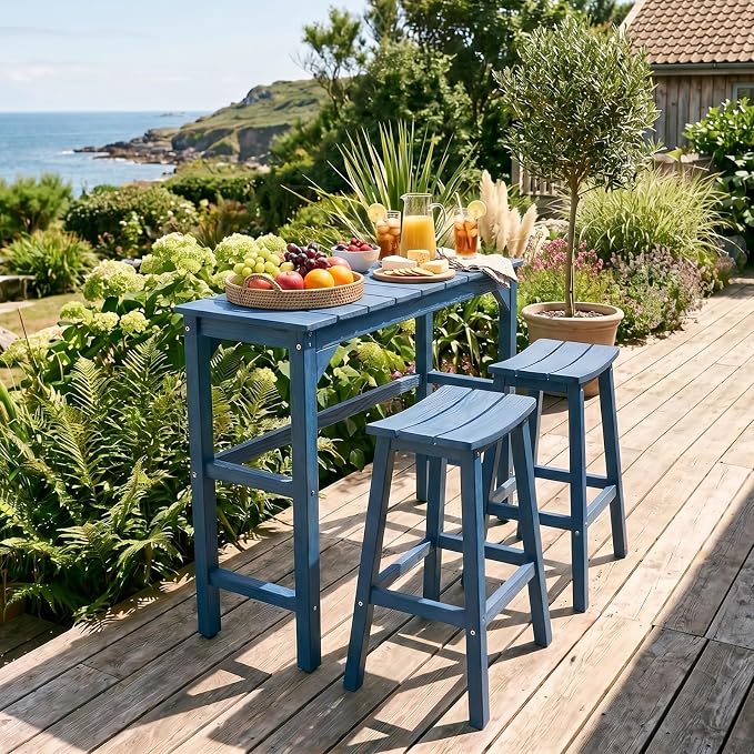 Stoog All-Weather Bar Stools Set of 4, 28" Outdoor Patio Barstools, Low Maintenance HIPS Furniture, Never Rots or Fades, for Kitchen Counter, Deck & Garden, Blue