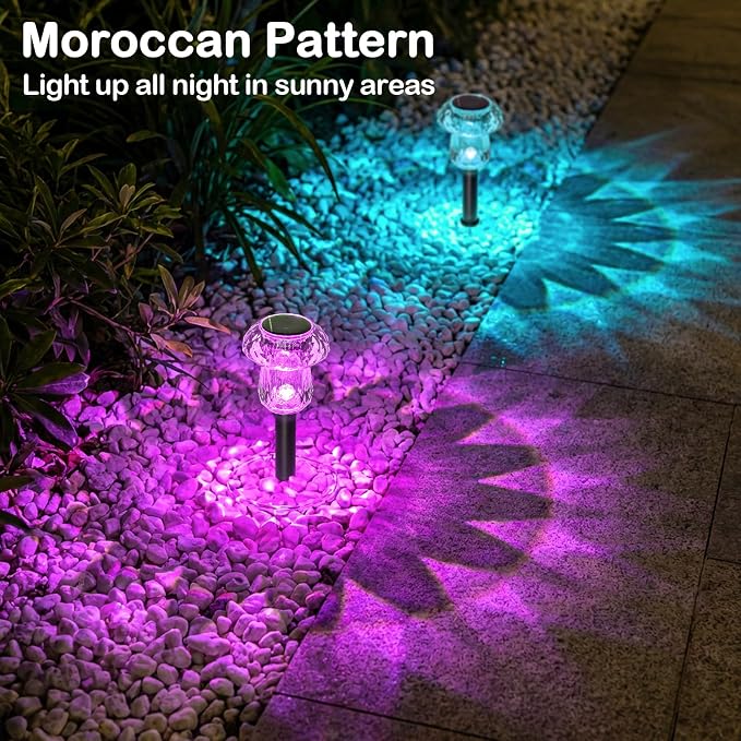 16 Pack Solar Lights Outdoor Color Changing Mushroom Garden Lights | Waterproof Pathway Yard Walkway Landscape Path Lighting for Outside, Auto On/Off Decorations, Acrylic Diamond-like Lampshade