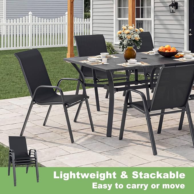 Outdoor Dining Set for 4, Patio Metal Table and Chairs Set with 1.97'' Umbrella Hole, 5pcs Patio Furniture Set 37.8”x37.8” Dining Table Set with Stackable Chairs for Backyard Pool Deck