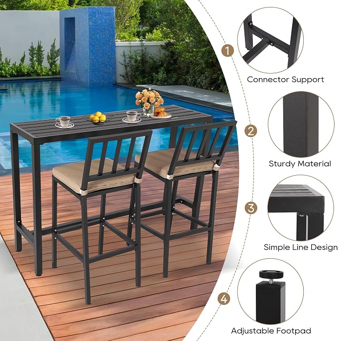 Outdoor Bar Table, Patio Counter Height Bar Table, WPC Waterproof Bar Tables for Patio, Garden, Yard, Balcony, Poolside (55")