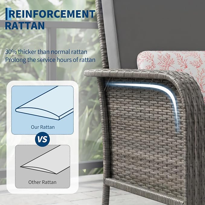 GarveeTech Outdoor Wicker Chairs, 2-Piece Grey Patio Furniture Set, All-Weather High-Back Rattan Chair with Thick Cushions for Deck, Porch, Balcony, Backyard, Garden
