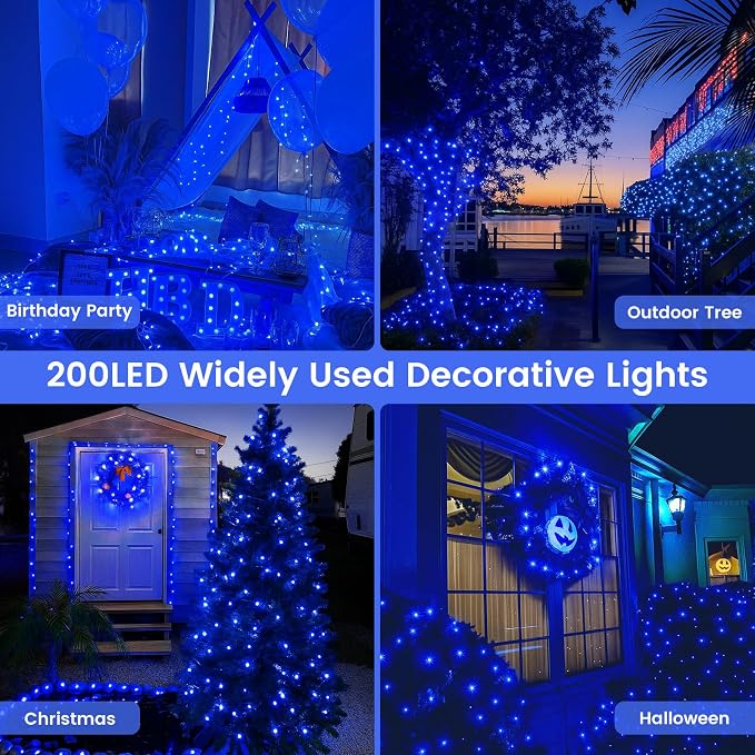 200 LED Connectable String Lights, 66FT Christmas Lights Outdoor Indoor | Blue, 13 Modes, Timer, Clear Wire Waterproof Twinkle Fairy Lights Plug in for Bedroom Classroom Patio Xmas Tree Decor