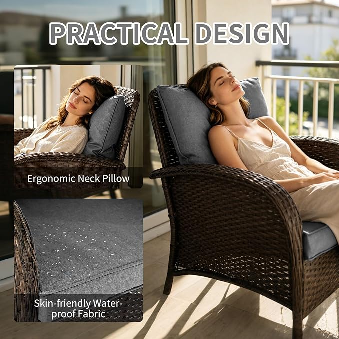 Outdoor Swivel Rocker Patio Chairs (Brown Wicker/Grey Cushion, 9PC/Sofa & Swivel & Chair &2 Table& Ottomans)