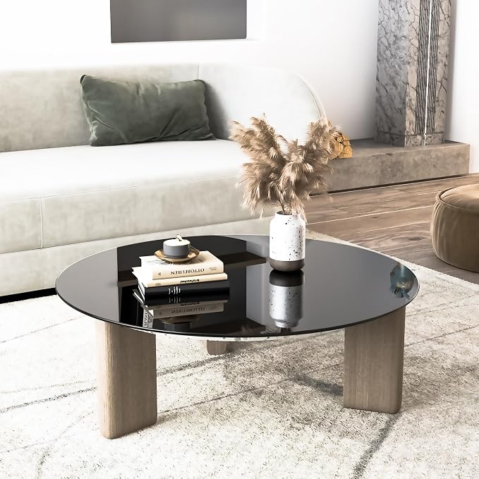 36" Tempered Glass Table Top Round Black Table Surface 1/4'' Thick Pencil Polished Edge Multipurpose for Dining, Coffee, Restaurant and End Table (36 inch-Black)