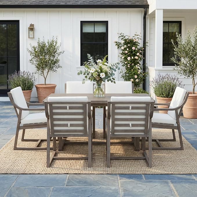 RUNNA Outdoor Dining Set 7-Piece Outdoor Dining Set Patio Table and Chairs Set Modern Outdoor Furniture Set for Patio, Backyard,Garden (Beige+Brown#31)