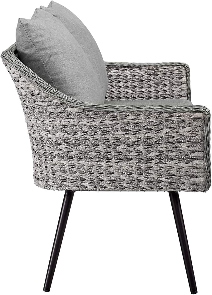 Modway Endeavor Wicker Rattan Aluminum Outdoor Patio Loveseat with Cushions in Gray Gray