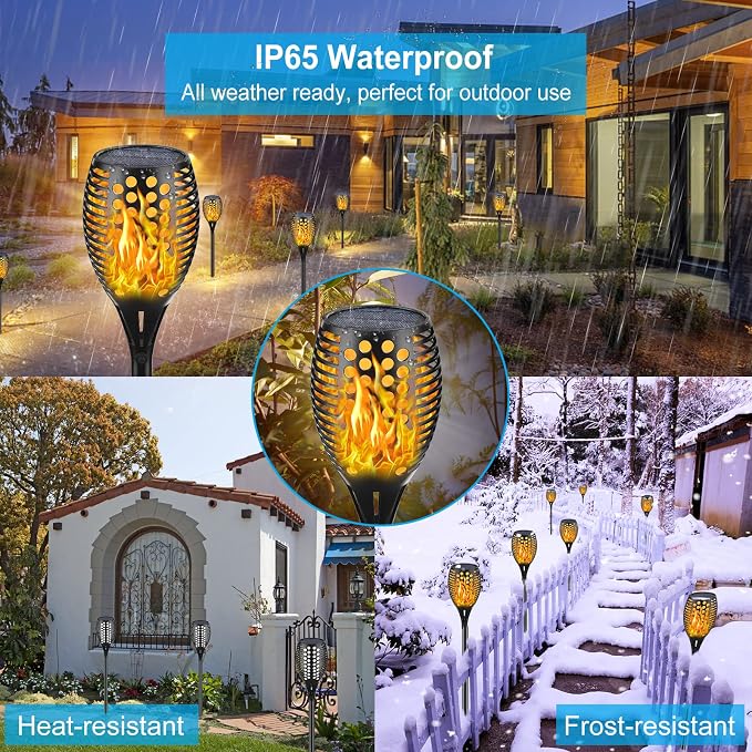 Aityvert Flickering Flame Solar Torch Lights Outdoor, 43" Tall, 8 Pack | Realistic 96-LED Flame Effect, Charges in 6-8 Hours, 10-12-Hour Runtime, IP65 Waterproof, Auto On/Off forPatio, Garden