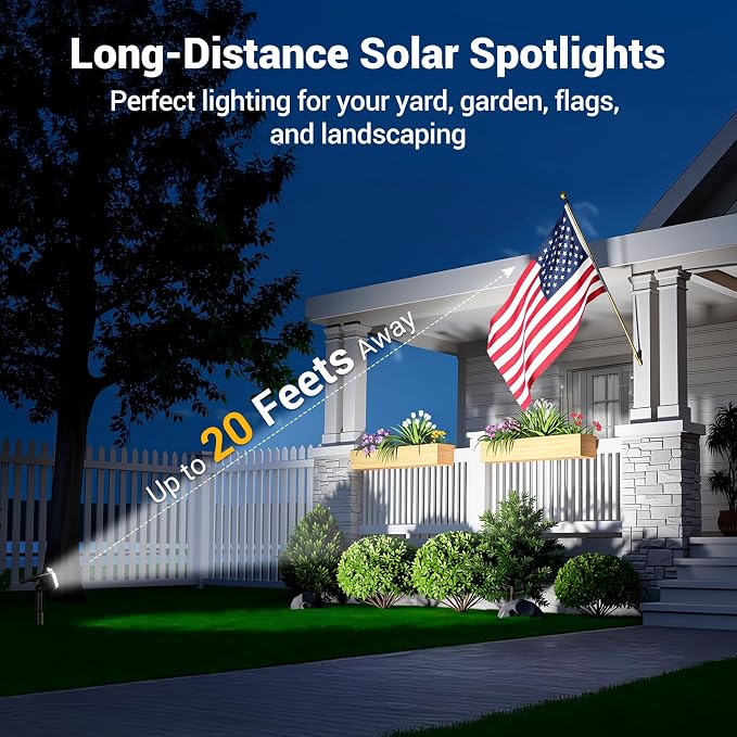 Solar Spot Lights Outdoor Waterproof IP65, Super Bright LEDs with Lens, 2 Lighting Modes, 2 in 1 Auto On/Off Solar Powered Spotlights for Outside Landscape Holiday Decor, 6 Pack, Cool White