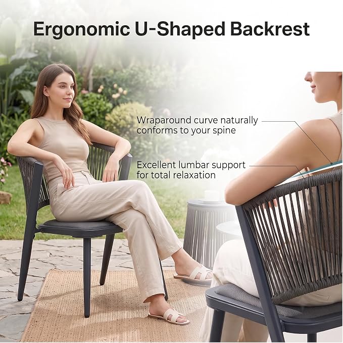 8-Pcs Aluminum Outdoor Dining Set, All-Weather Rattan Patio Furniture Set Include Two 51.2" Rectangular Tables & 6 PE Wicker Chairs with Waterproof Cushions for Balcony Backyard Garden Deck BBQ (Grey)
