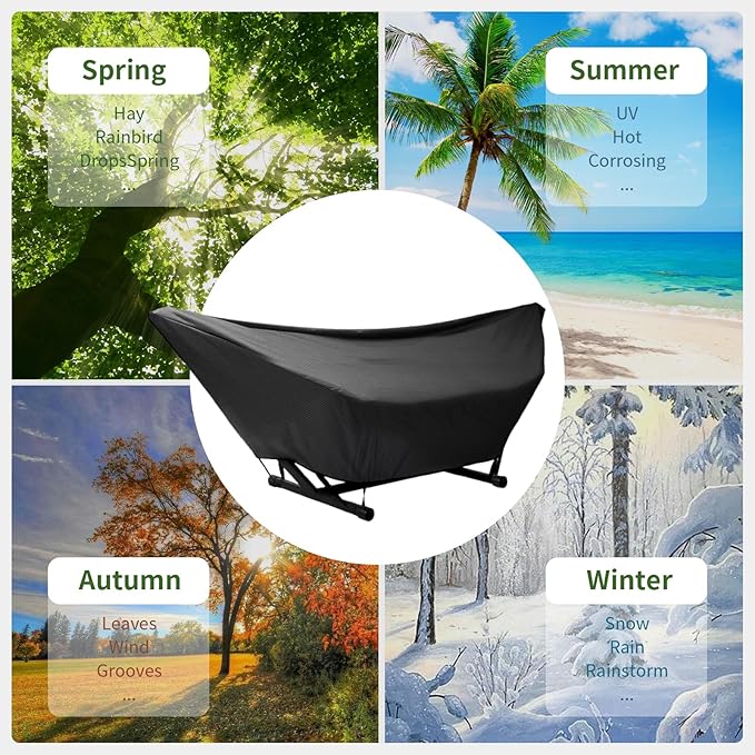 Hammock Cover Waterproof,Outdoor Hammock Covers with Elastic Ropes,Adjustable Buckle and Zip,420D Oxford HammockBeds Cover for Garden,Patio,Beach Hammocks Stand (Black, 16-17FT)