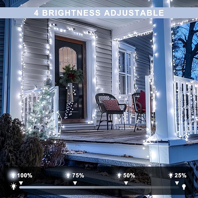 JMEXSUSS Clear Wire 163ft 500 LED White Christmas Lights Plug in | 8 Modes Waterproof Christmas Lights Outdoor Waterproof, Clear Wire White String Lights Indoor Bedroom for Christmas Home