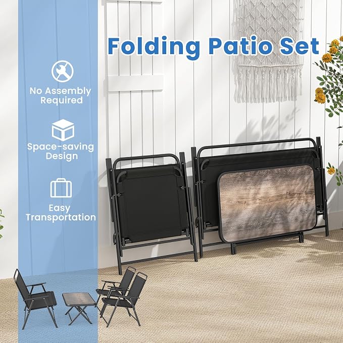 HAPPYGRILL 4 Pieces Folding Patio Conversation Set, Outdoor Furniture Set with SPC Coffee Table, Loveseat and Patio Chairs, Patio Bistro Sectional Set with Metal Frame for Garden, Deck and Backyard