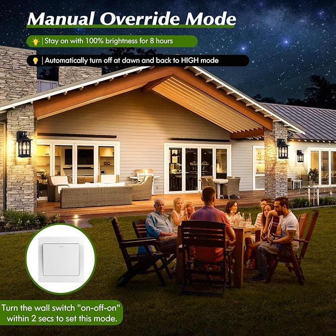 2-Pack Motion Sensor Outdoor Wall Lights, Modern Porch Lights | Auto ON/OFF, 3 Lighting Modes, Waterproof, Rust-Resistant, Aluminum Frame & Sturdy Glass, Easy to Install