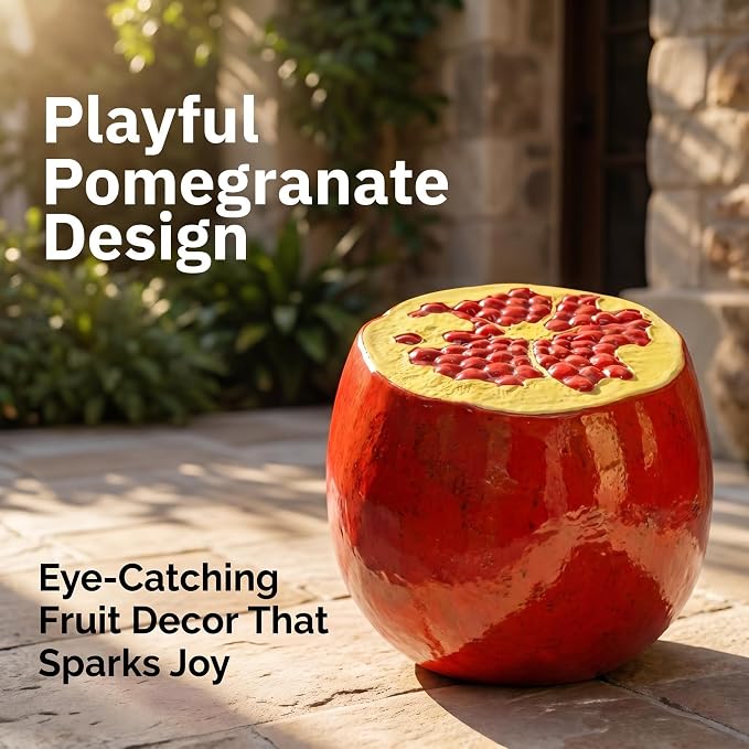 Pomegranate Fruit Stool, Resin Decorative Seat & Side Table, Indoor Outdoor Garden Patio Decor, Weather-Resistant, Multi-Purpose