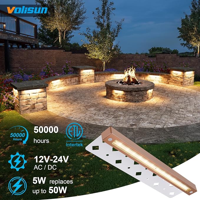 VOLISUN 12 Inch Retaining Wall Lights, 2700K Hardscape Lighting, 8 Pack | IP65 Waterproof, Cuttable Low Voltage Landscape Lighting, 12V Paver Lights, 5W Outdoor Step Lights, ETL