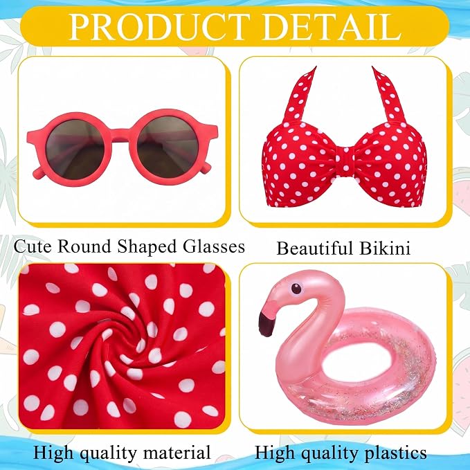 Abbylike Summer Bikini Porch Goose Outfits Hawaiian Goose Clothes Fits 23" H Cement Plastic Statue with Hat Sunglasses & Swimming Ring for Outdoor Garden Lawn Patio Yard Decor(Flamingo)