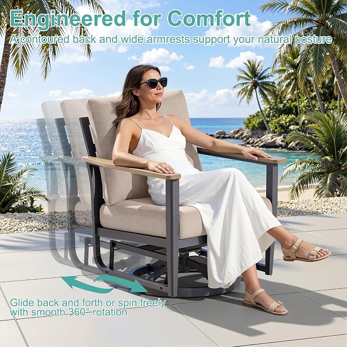 Aluminum Outdoor Patio Furniture Set with Swivel Rocking Chairs 11-Seat, Patio Sectional Sofa with Ottomans Patio Conversation Set with 55,000 BTU Fire Pit Table & High Backrest, Sand