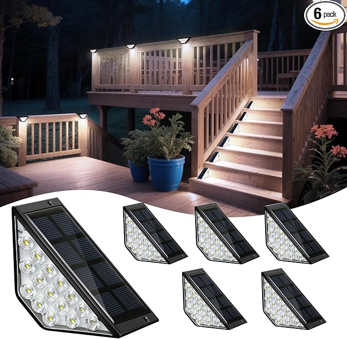BKBB PPBB Solar Step Lights for Outside, Solar Stair Lights Outdoor Waterproof, Deck Step Lights for Fence, Patio, Yard, Porch, Front Door, Sidewalk, Garden, Patio Decor (6, Cool White)