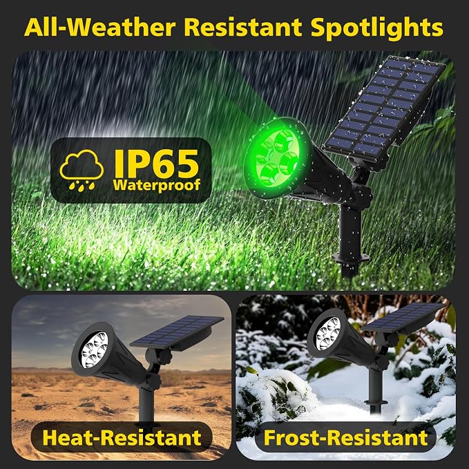 T-SUN Green Solar Spot Lights Outdoor Waterproof, Solar Spotlights, 2 Pack | 4 LEDs, 2 Lighting Modes, IP65 Waterproof Dusk to Dawn Solar Lights for Tree, Patio, Yard, Garden, Driveway, Halloween