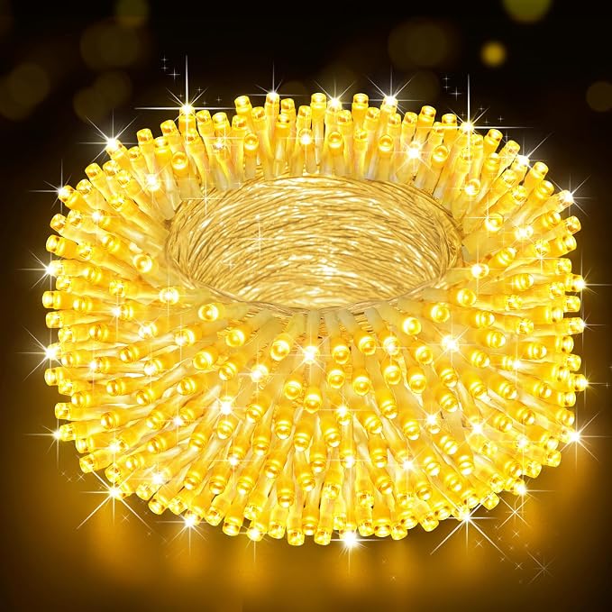 Christmas Lights Outdoor, 125FT 350 LED String Lights 8 Modes and Timer Memory Function Twinkle Fairy Lights Waterproof Plug in for Xmas Tree Wedding Party Holiday Decor(Warm White)