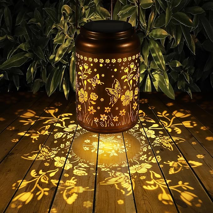 Butterfly Solar Lanterns Outdoor Waterproof Garden Decor Gifts for Women | Metal Hanging Solar Lights Birthday Gifts for Grandma Mom Solar Decoration Outside for Yard, Patio, Backyard, Porch