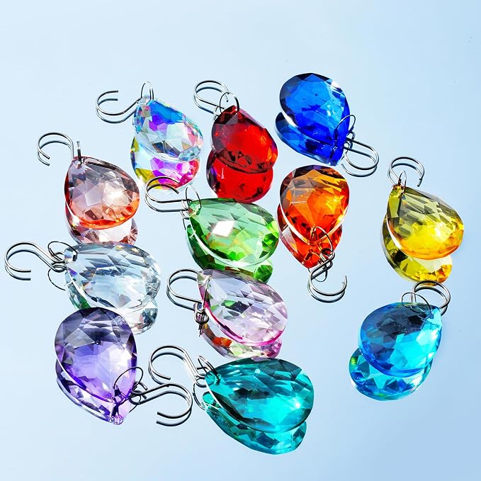 10 Pcs Lake Blue Crystal Bauhinia Prisms Chandelier Window Decor | Lake Blue Crystal Bauhinia Prisms Suncatcher Pendants 38mm Chandelier Beads Replacement for Window Wedding Party Decor
