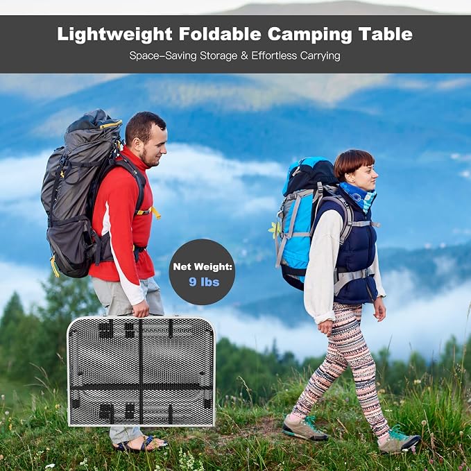 Giantex 3FT Portable Camping Table, Aluminum Picnic Table W/Iron Mesh Tabletop, 4 Adjustable Heights, Lightweight Folding Table for Outdoor Grill Cooking Picnic Camping Party BBQ