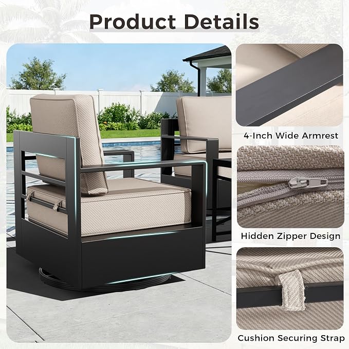 Outdoor Patio Furniture Set, 4-Piece Aluminum Patio Conversation Set All-Weather Metal Outdoor Sectional with 6 Inch Thick Cushions, Deep Setting for Garden, Outside and Porch, Beige