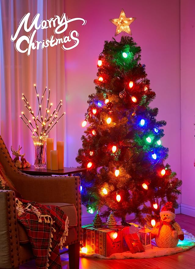 Vintage C9 Christmas Lights Outdoor, 200Ft 100 LED Multicolor String Lights | Waterproof Shatterproof Connectable Christmas Tree Lights for House Outside Roofline Patio Yard Home Xmas Decorations
