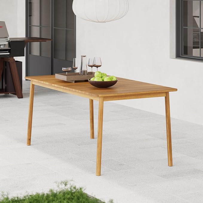 Christopher Knight Home Kegy 67" Patio Acacia Wood Dining Table with Slatted Tabletop, Outdoor Farmhouse Rectangular Dining Room Table for 6 Persons, Teak