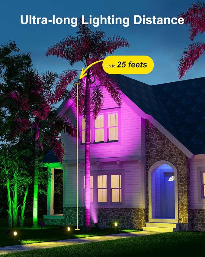4 Pack Color Changing Solar Spotlights Outdoor Waterproof for Tree, Flower, Plant, Statue, Sign, Decorative wall, Rainbow Lanscape Decor Uplights for House Outside, Yard, Garden, Patio, Pathway, Fence