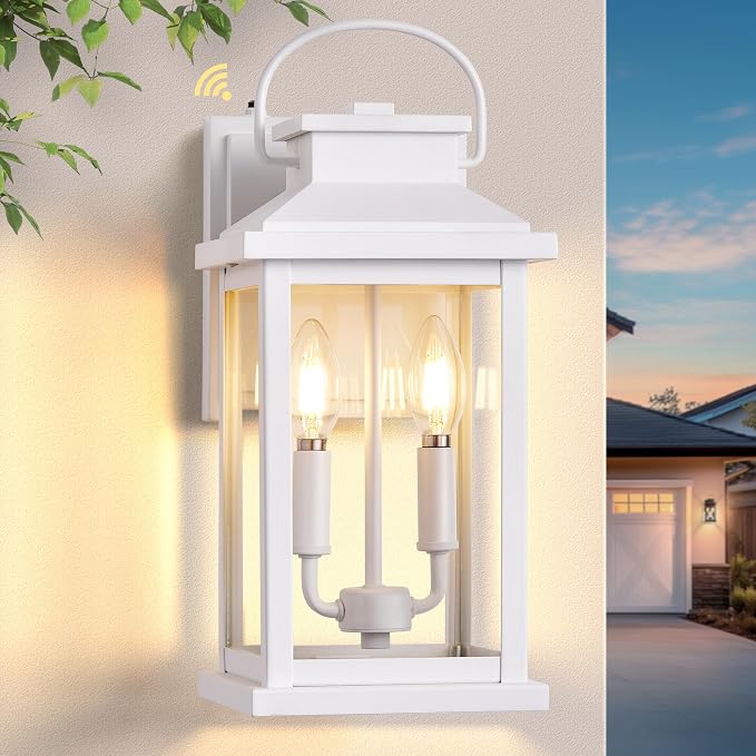 VIANIS Large White Porch Lights Outdoor, Modern Dusk to Dawn Outdoor Lighting Fixtures Wall Mount for House, Anti-Rust Exterior Wall Sconce Lantern for Front Porch, Waterproof Coach Lights for Garage | Anti-Rust Exterior Wall Sconce Lantern for Front P...