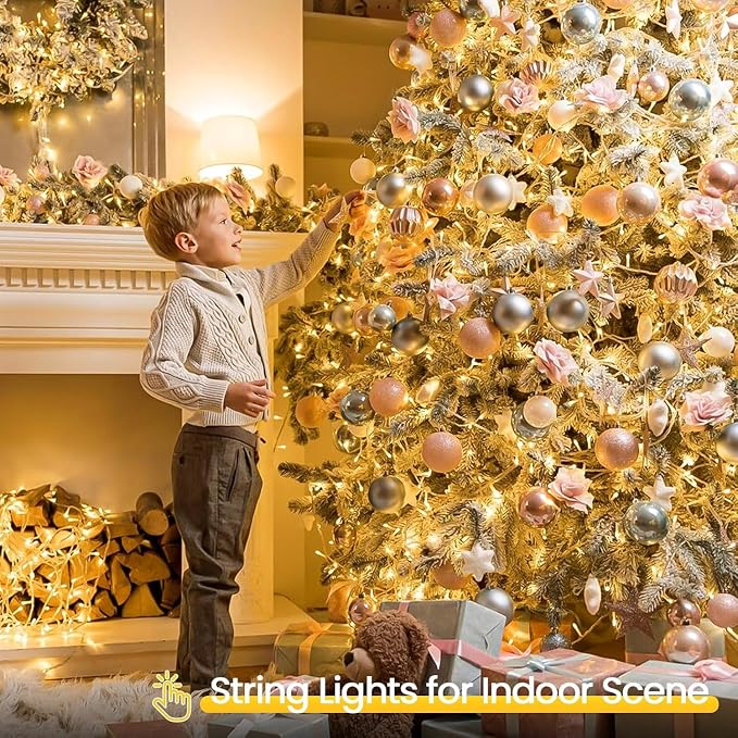 4 Pack 200 LED Battery Operated String Lights, 8 Modes Twinkle Fairy Lights | 66FT Warm White Christmas Lights Indoor Outdoor, Waterproof Battery Lights for Bedroom Party Porch Tree Holiday Decorations