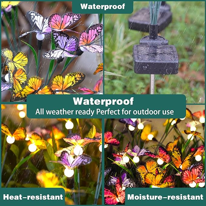 TONULAX Solar Garden Lights - 8 Pack Swaying Butterfly Light, Swaying in The Wind, Solar Outdoor Lights, Yard Patio Pathway Decoration, High Flexibility Iron Wire & Realistic Butterflies