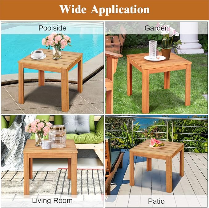 Giantex Outdoor Side Table, Acacia Wood Adirondack Table W/Oil Finished, 220lbs Weight Capacity, Square End Table for Patio, Backyard, Garden, Poolside & Balcony (1, Natural)