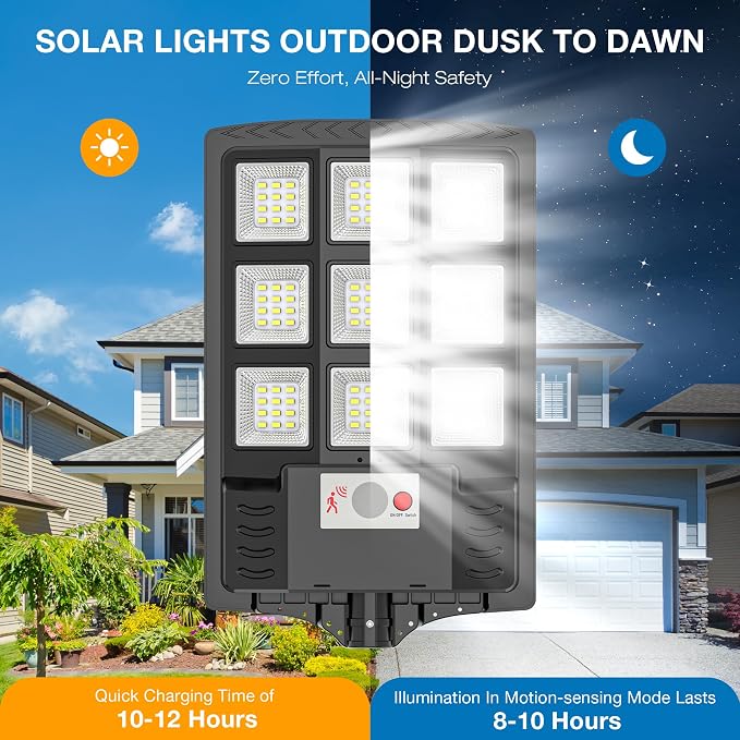 Solar Lights Outdoor, 6500K Motion Sensor Security Lights, 2-Pack | IP66 waterproof with dusk to dawn lighting, motion sensor and remote control for yards, parking lots, courtyards and garages