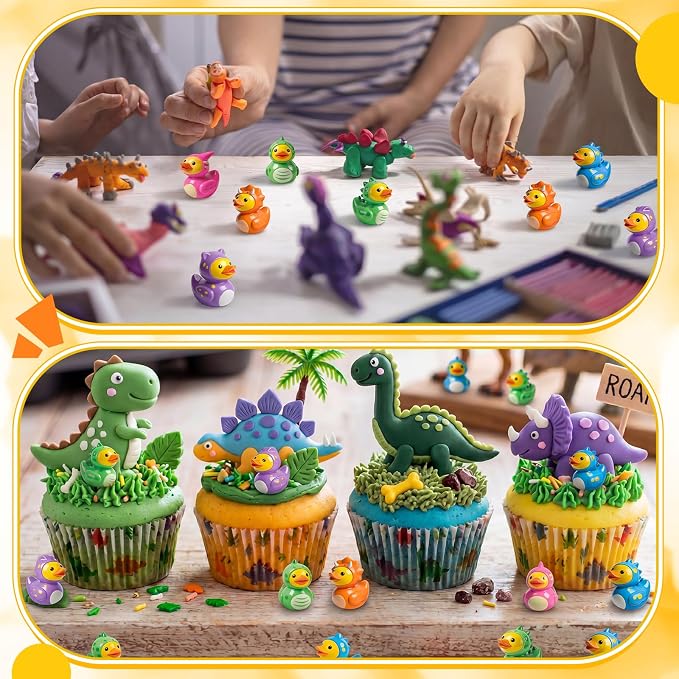 Novabright 100 Pcs Mini Resin Dinosaur Ducks Tiny Resin Dinosaur Ducks Figures to Hide Small Animal Statue for DIY Cake Craft Garden Landscape Ornament Potted Decoration Birthday Party Supplies