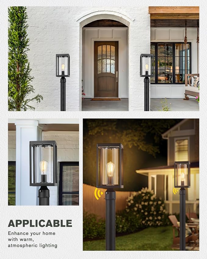 Beionxii Dusk to Dawn Outdoor Post Light,Waterproof Lamp Post Light Fixture | Anti-Rust Aluminum Lamp Posts Outdoor Lighting with Clear Glass for Coastal Pillars,Garden,Patio,Hardwired 120V,A291P-1PK/S-N