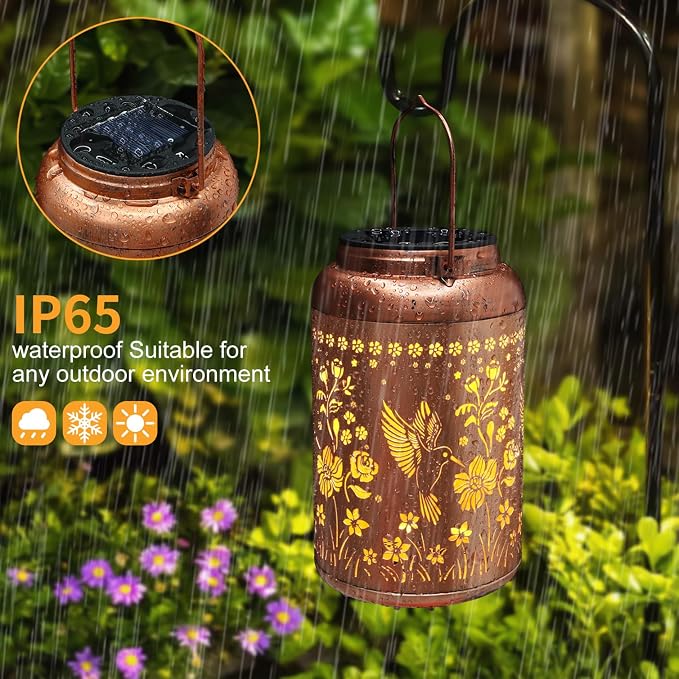 2 Pack Solar Lanterns Outdoor Waterproof, Hummingbird Garden Decor Gifts for Women Mom Grandma Hanging Solar Lights Metal Solar Decoration Outside for Yard, Patio, Lawn, Pathway | Gifts for Women Mom Grandma Hanging Solar Lights Metal Solar Decoration ...
