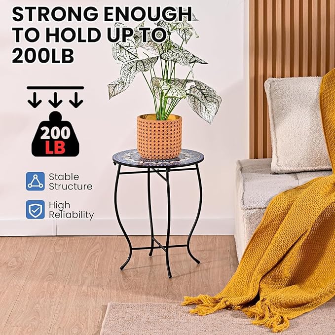 Metal Round Side Table, Weather Resistant Patio Accent Table for Indoor Outdoor Use, Plant Stand for Flower Pots Vase Home Decor, Easy Assemble