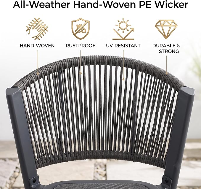 7-Pcs Aluminum Outdoor Dining Set, All-Weather Rattan Patio Furniture Set Include 51.2" Rectangular Table & 6 PE Wicker Chairs with Waterproof Cushions for Family Meals on Balcony Backyard Deck (Grey)
