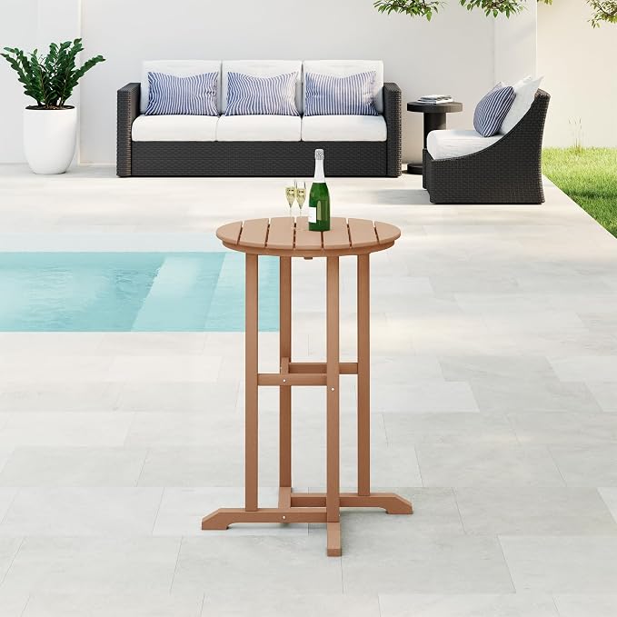 WestinTrends Malibu 37" Counter Height Round Outdoor Patio Bistro Bar Table, Teak