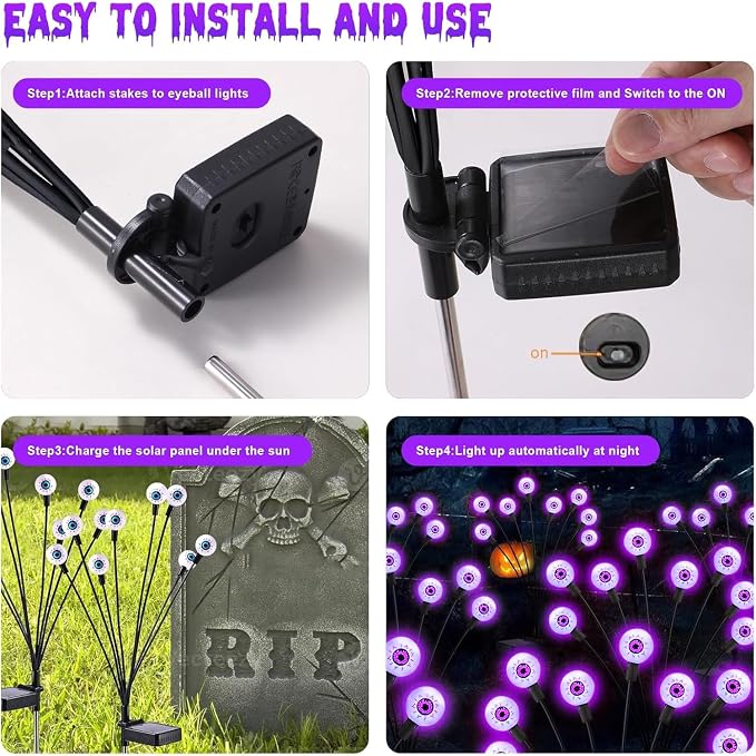 ASMAD Halloween Decorations Outdoor Solar Scary Eyeball Light,10Pack 80LEDs | Halloween Lights, Halloween Decor, Green Eyeball Swaying Lights, Solar Path Lights Waterproof for Garden/Patio/Party Decor