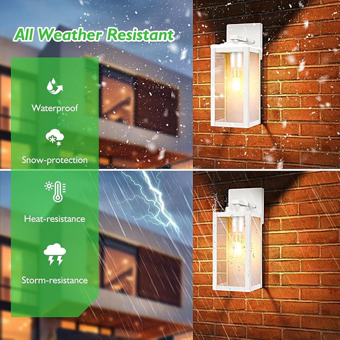 BesLowe Outdoor Wall Light, Modern Exterior Porch Sconce Lighting, White | Waterproof, Rust-Resistant, Durable Metal with Clear Glass, Standard E26 Socket, Easy to Install